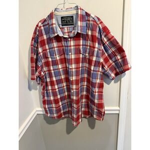 Nautica Mens Short Sleeve 100% Cotton Button Down Shirt Red Plaid XXL